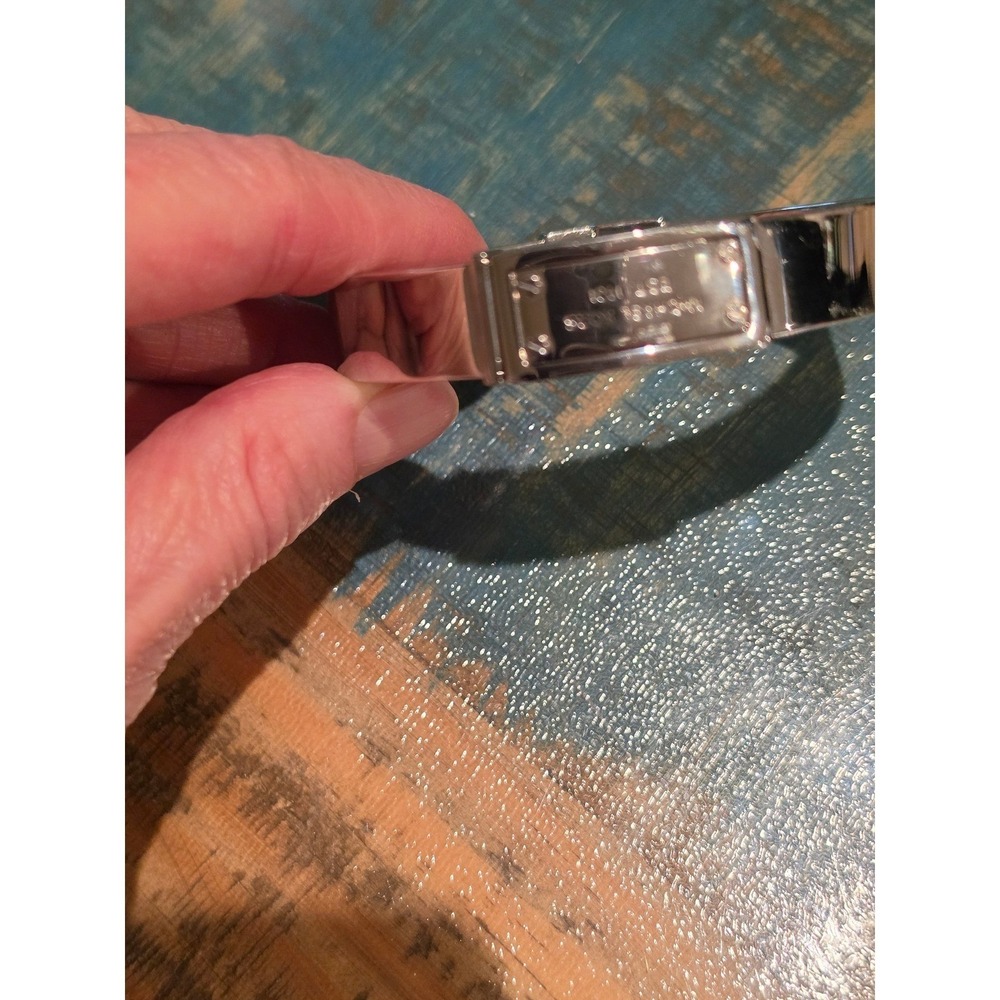 Michael Kors Silver Tone Logo Plaque Hinge Bangle Bracelet Est 1981 Cuff - Picture 4 of 4